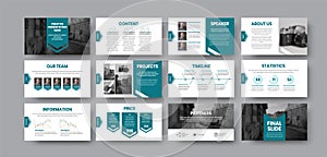 Brochure presentation with infographics, with photo, arrows, booklet cover for annual report with corporate identity