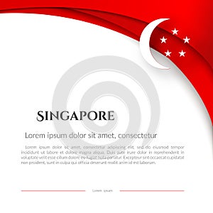 Brochure Singapore flag on a white background Curved pattern red lines with text Singapore Patriotic background for business card