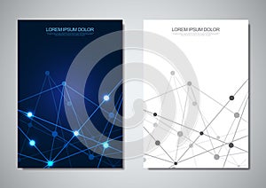 Brochure template or cover design. Digital technology with plexus background and space for your text. Geometric abstract