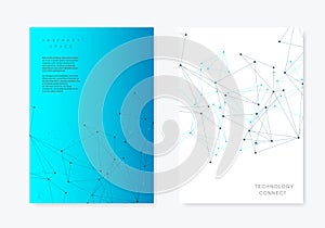 Brochure template layout and cover design annual report, magazine in A4 with polygonal triangles and connected lines and