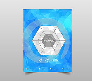 Brochure template layout, cover design annual report, magazine, flyer or booklet in A4 with blue geometric shapes on polygonal bac