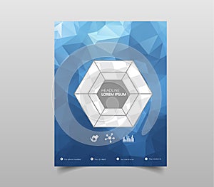 Brochure template layout, cover design annual report, magazine, flyer or booklet in A4 with blue geometric shapes on polygonal bac