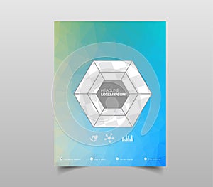 Brochure template layout, cover design annual report, magazine, flyer or booklet in A4 with blue geometric shapes on polygonal bac