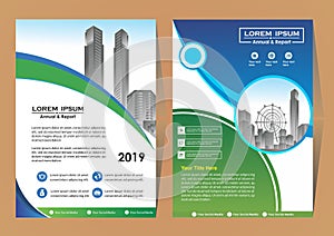 Brochure template layout, cover design annual report, magazine, flyer or booklet in A4 with blue geometric shapes on polygonal bac