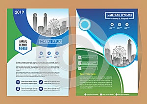 Brochure template layout, cover design annual report, magazine, flyer or booklet in A4 with blue geometric shapes on polygonal bac