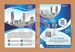 Brochure template layout, cover design annual report, magazine, flyer or booklet in A4 with blue geometric shapes on polygonal bac