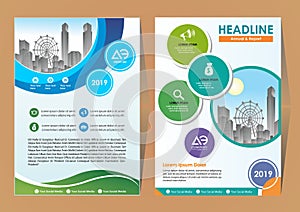 Brochure template layout, cover design annual report, magazine, flyer or booklet in A4 with blue geometric shapes on polygonal bac