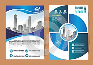 Brochure template layout, cover design annual report, magazine, flyer or booklet in A4 with blue geometric shapes on polygonal bac