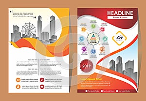 Brochure template layout, cover design annual report, magazine, flyer or booklet in A4 with blue geometric shapes on polygonal bac