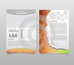 Brochure template layout, cover design annual report, magazine, flyer, leaflet booklet in A4 with turquoise colorful triangles tex