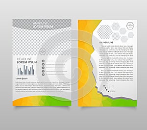 Brochure template layout, cover design annual report, magazine, flyer, leaflet booklet in A4 with turquoise colorful triangles tex