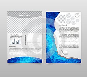 Brochure template layout, cover design annual report, magazine, flyer, leaflet booklet in A4 with turquoise colorful triangles tex