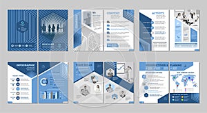 Brochure template layout design. Cover, back and inner page for company profie, annual report, flyers, presentations.