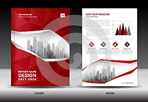 Brochure template layout, Red cover design annual report photo