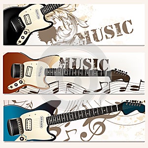 Brochure vector set on music theme with bass guitars