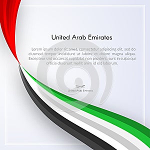 Brochure with wavy ribbon colors of the national flag of United Arab Emirates UAE with text For card banner on holiday theme