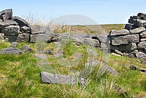 Brocken dry stone wall on moorland
