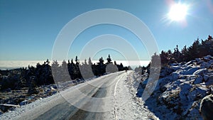 Brocken Scenic panorama from top of the mountain in Winter
