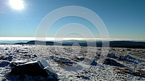 Brocken Scenic panorama from top of the mountain in Winter