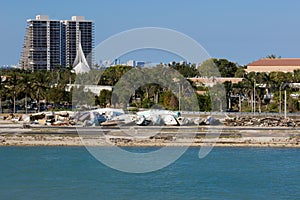 Brocken yachts along the canal in Miami. Effects of hurricane I