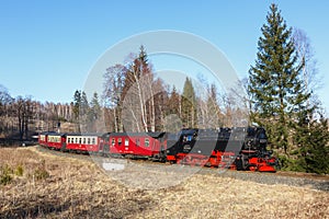 Brockenbahn steam train locomotive railway departing Drei Annen Hohne in Germany