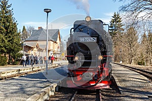 Brockenbahn Steam train locomotive railways at Drei Annen Hohne railway station in Germany