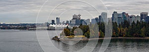Brockton Point Lighthouse in Stanley Park, with Vancouver Downtown, BC, Canada, in the background