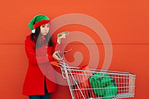 Broke Woman Spending Her Last Dollars on Christmas Shopping