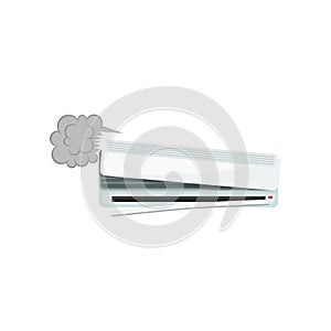 Broken air conditioner, damaged home appliance vector Illustration on a white background