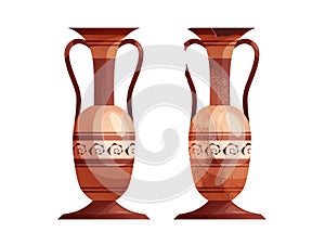 Broken ancient vases. Ceramic archaeological pot. Antique traditional clay jar for wine. Vector cartoon illustration.