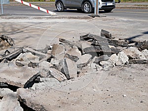 Broken ashphalt on the road restoration