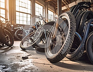 Broken Bicycle and Tires in Abandoned House