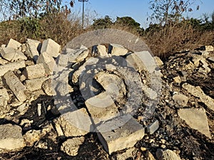 Broken Big Bricks on Ground Wasted Blocks