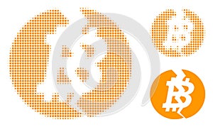 Broken Bitcoin Halftone Dotted Icon