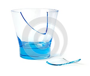 Broken blue glass cup