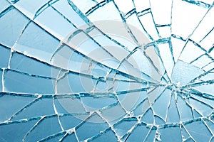 Broken blue glass surface texture