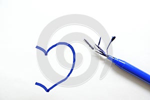 Broken blue marker on a white background