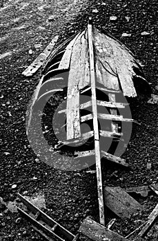 Broken boat black and white