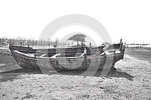 Broken boat near seashore