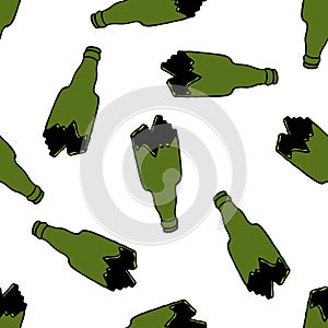 Broken bottle seamless doodle pattern, vector color illustration