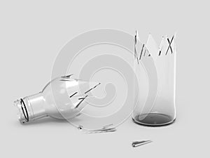 Broken bottle on white background, 3D rendering.