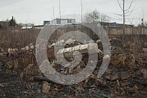 Broken brick. A landfill in nature