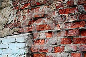 Broken brick red and white wall