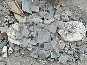 Broken brick rubble photo