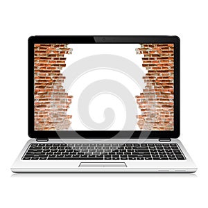Broken brick wall on laptop screen