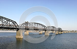 Broken Bridge, Dandong, China opposite to Sinuiju city, North Korea; at Yalu river natural border.