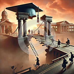 A broken bridge Symbolizing the lack of connection between educa