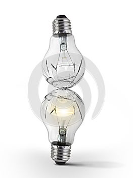 Broken bulb, white background