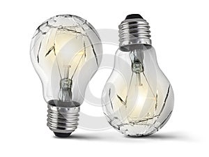 Broken bulb, white background