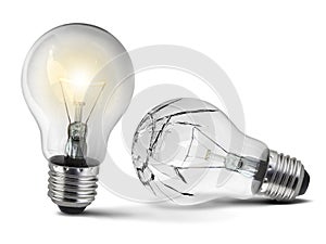 Broken bulb, white background